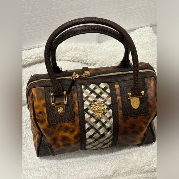 DAKS London Leather bag animal print gold accent 11 x 10x 7 - Picture 3 of 15